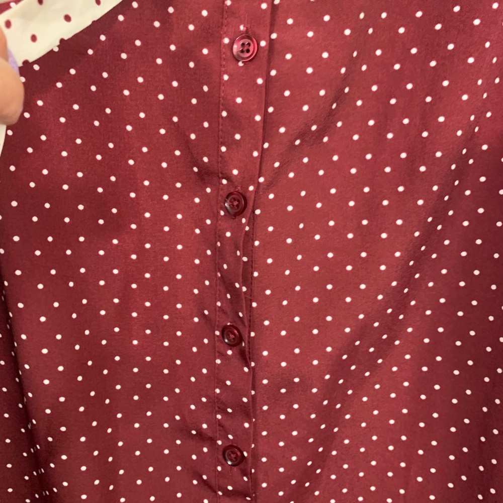 ModCloth Burgundy White Polka Dot Neck Tie… - Picture 3 of 6